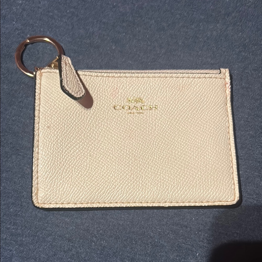 Coach Cream Key Card Holder with Gold Hardware